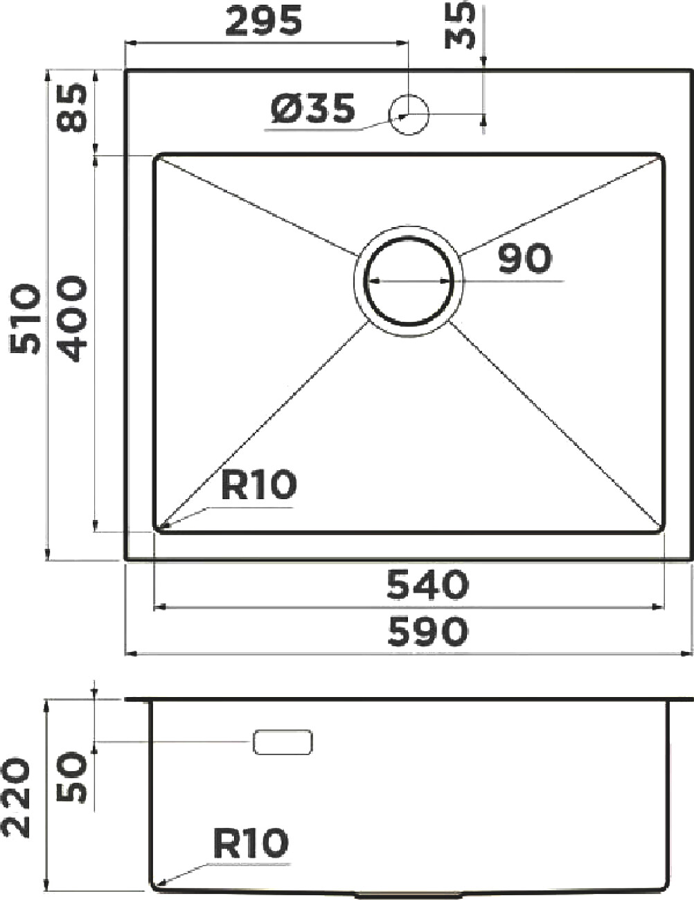 Мойка кухонная из нержавеющей стали матовая сталь Domaci "Равенна" DM5951 - изображение 2