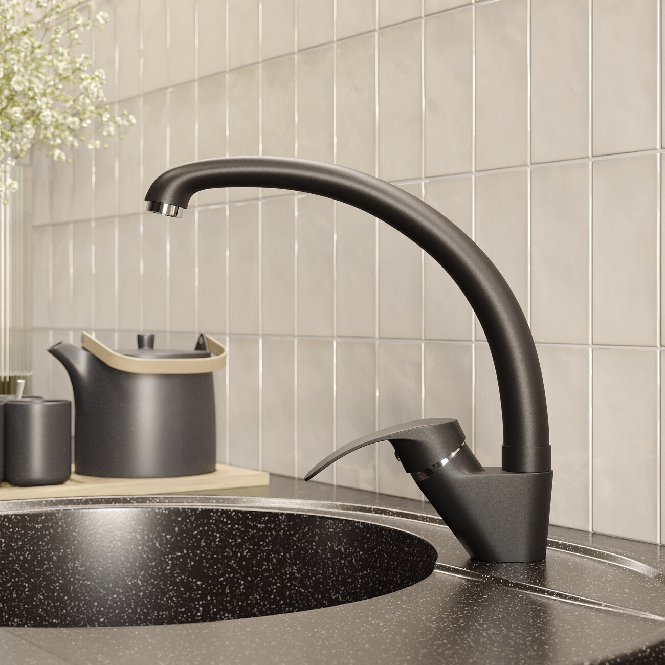 Смеситель для кухни однорычажный уголь Domaci "Солерно" UQ-007-07 - изображение 2