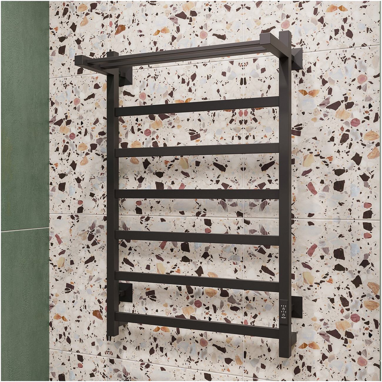 Полотенцесушитель электрический 80х50 см с полкой черный Ewrika "Пенелопа КВ7" - изображение 4