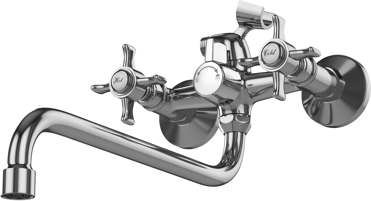 Смеситель универсальный двухвентильный с душевым гарнитуром хром Diwo "Самара" SA-03cr - изображение 6