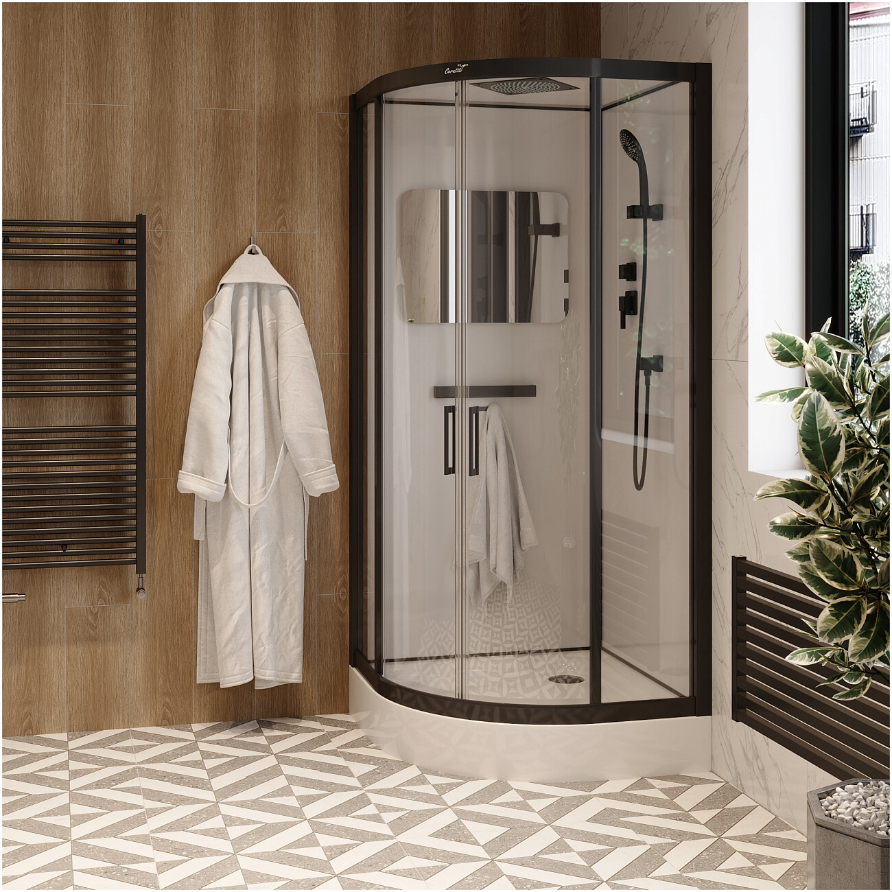 Душевая кабина четверть круга с низким поддоном 90х90 см черная, белая Cerutti SPA Viva 91B - изображение 11