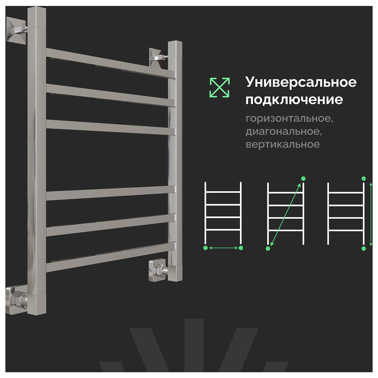 Полотенцесушитель водяной 60х50 см хром Ewrika "Деметра" LP 4656759171322 - изображение 5