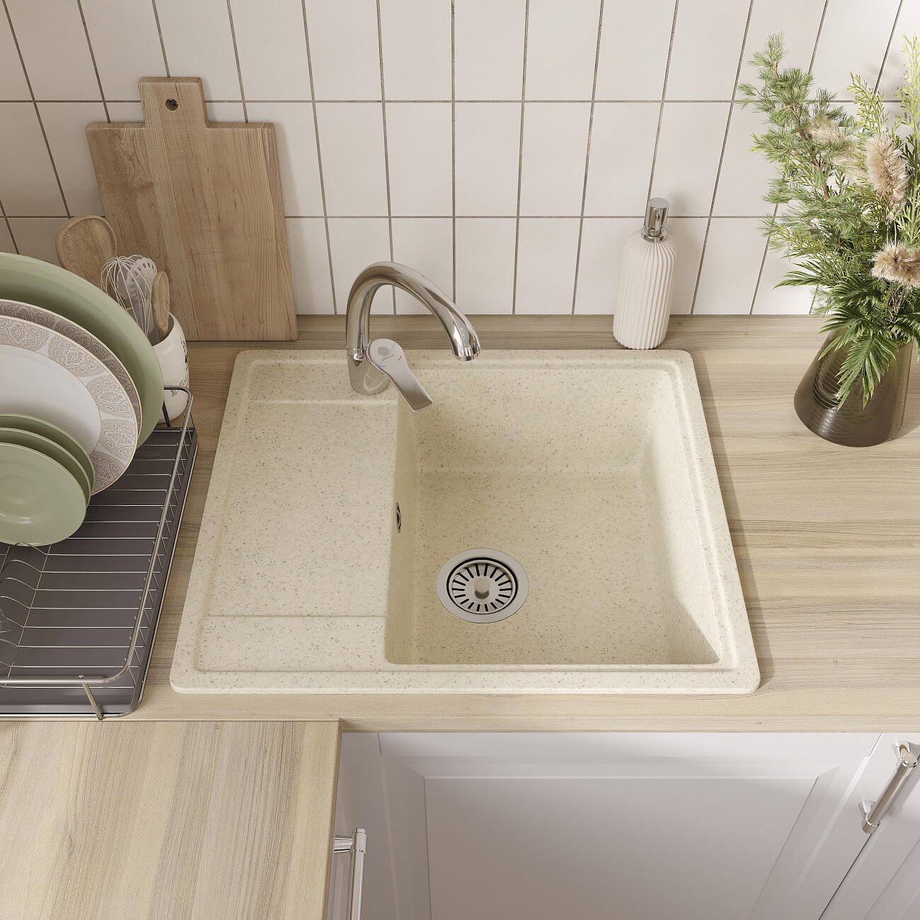 Мойка кухонная бежевая Domaci "Палермо" PR-575-002 - изображение 9