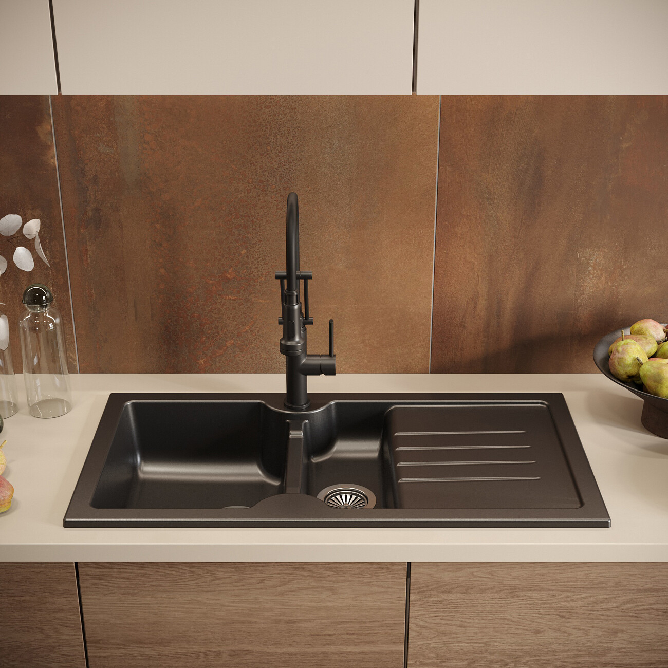 Мойка кухонная матовый черный Domaci "Сиена" 54100-110 - изображение 4