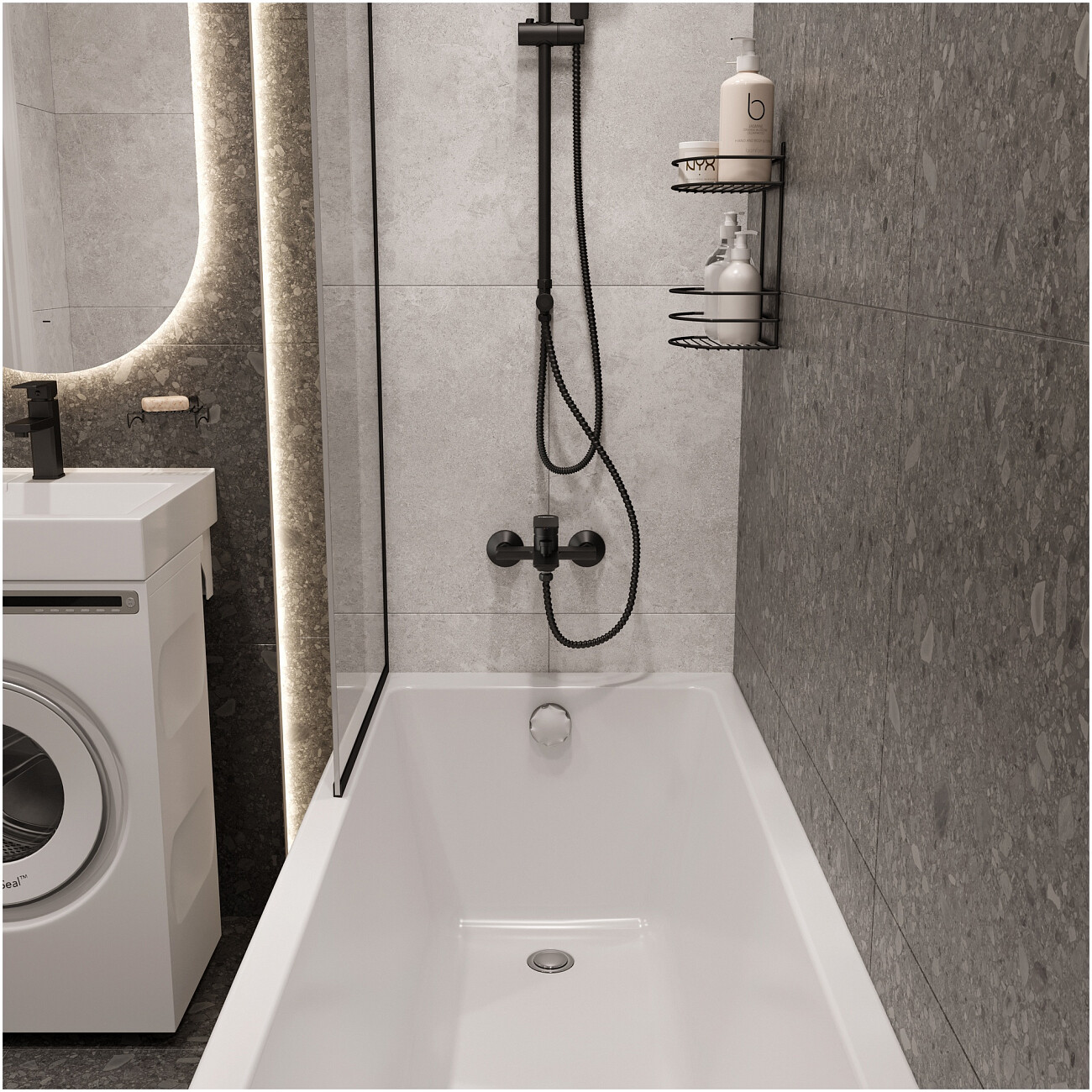 Смеситель для ванны с душем настенный черный Stworki "Гриндстед" S29100BK - изображение 6