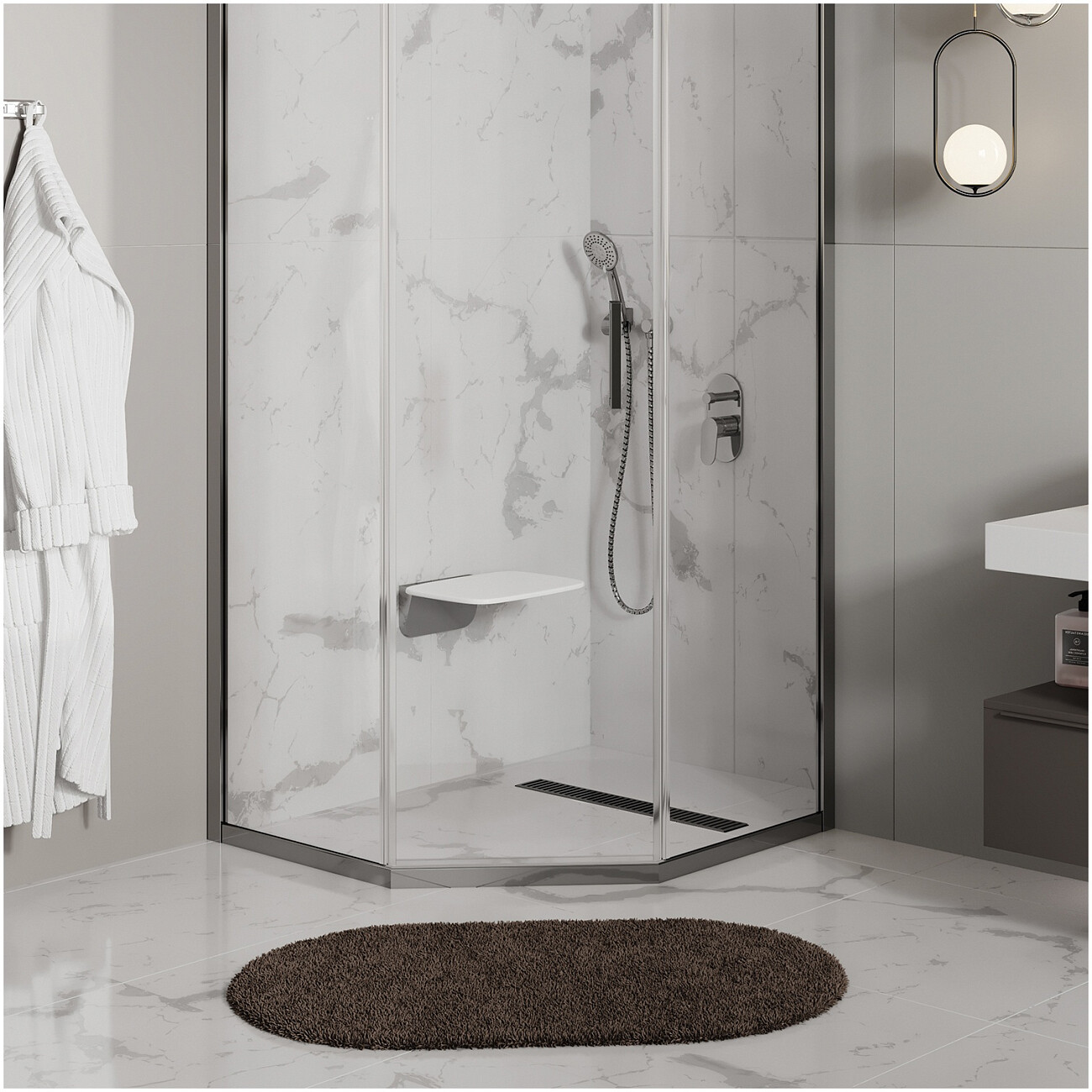 Сиденье настенное металлическое для душевой кабины 30,7х36,5 см белое Wasserkraft SS403 - изображение 3