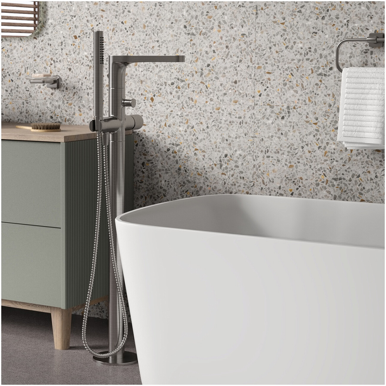 Смеситель для ванны напольный из латуни никель Wasserkraft 6421 - изображение 2