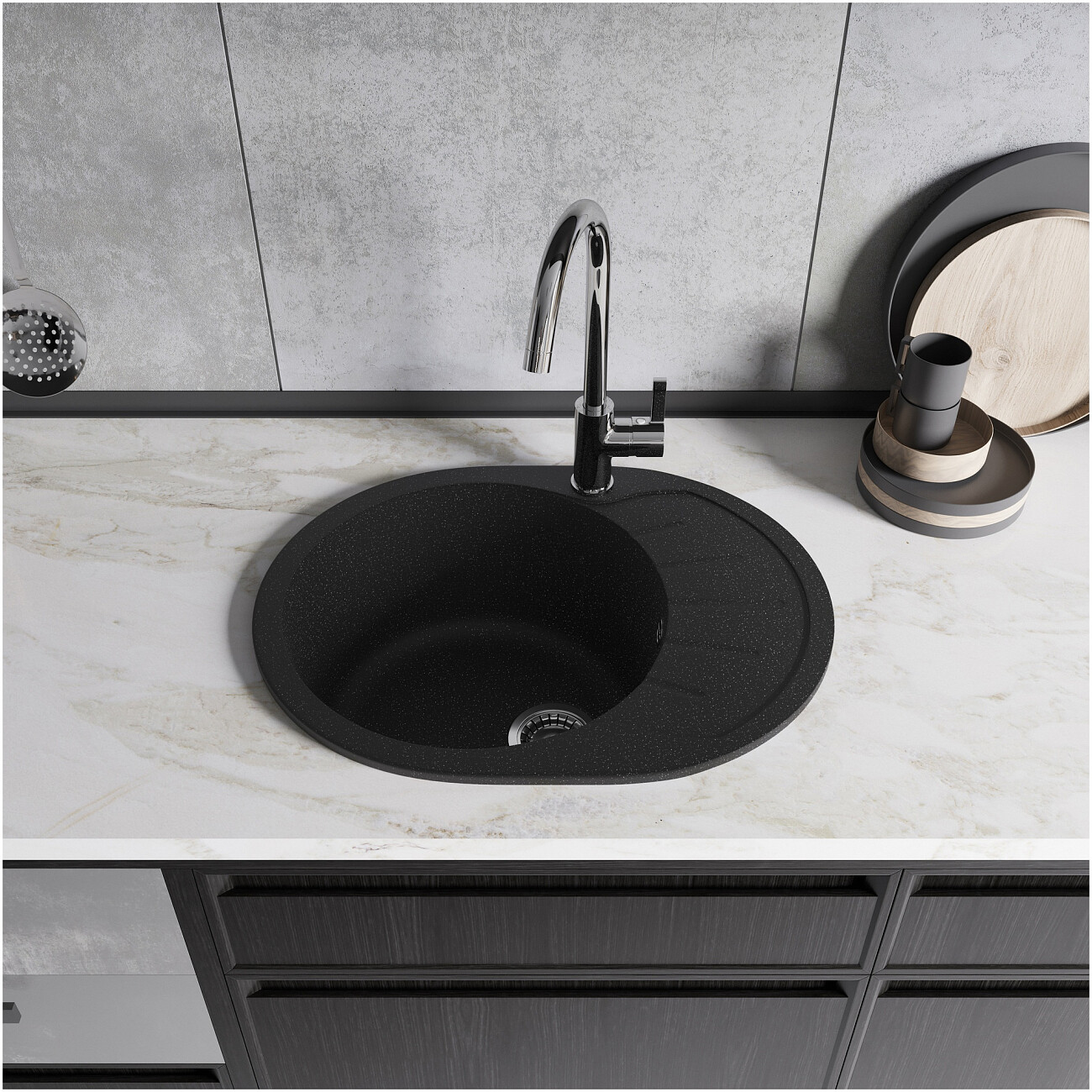 Мойка кухонная черная Domaci "Болонья" М-10-002 - изображение 7