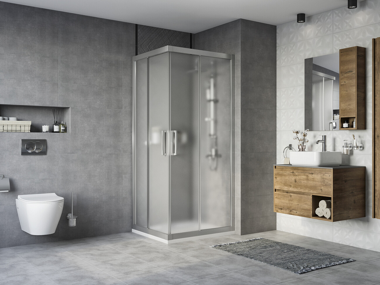 Душевой уголок 90х80 см хром матовый, стекло матовое Stworki "Карлстад" - изображение 2