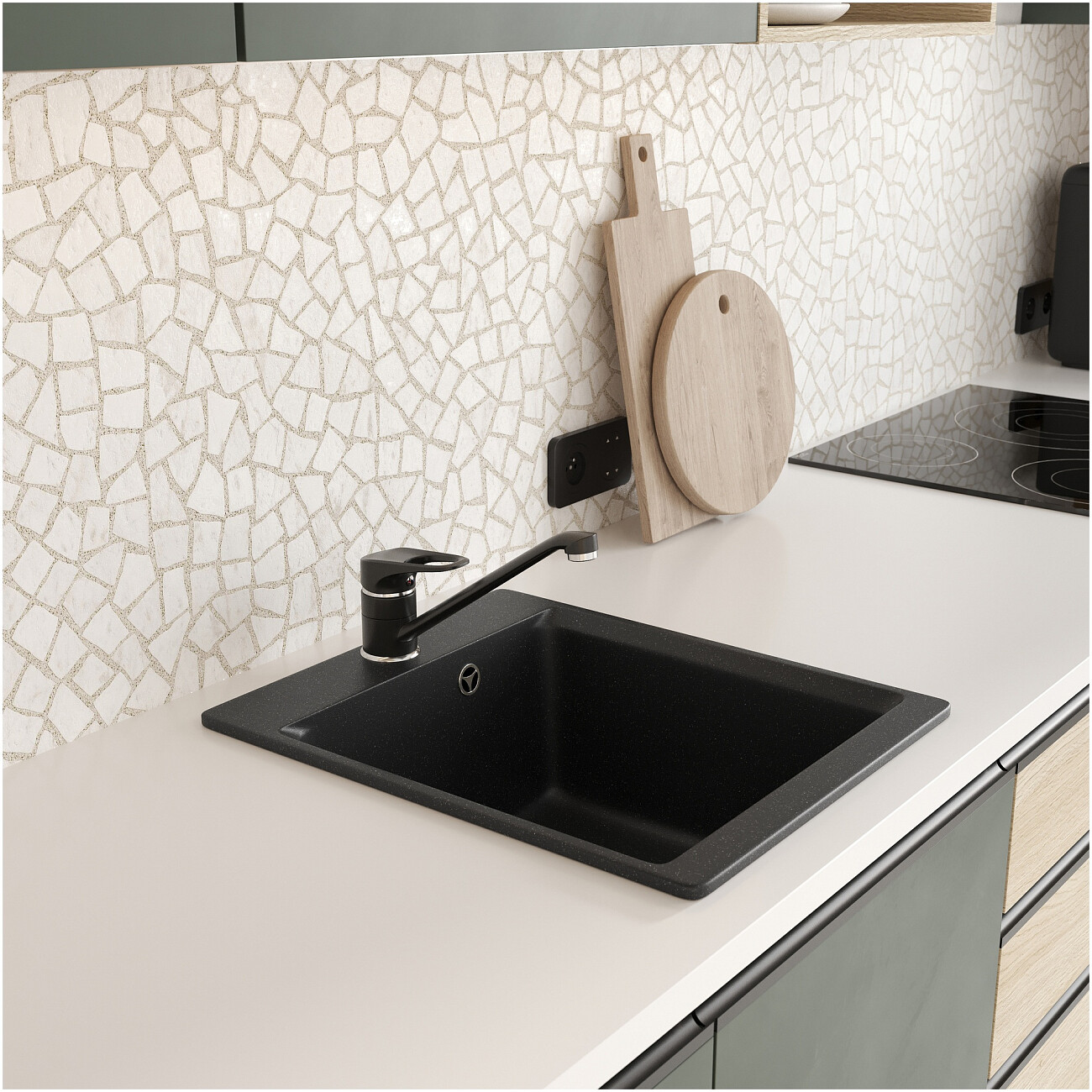Мойка кухонная из искусственного гранита прямоугольная черная Domaci "Верона" 51-42 черная - изображение 4