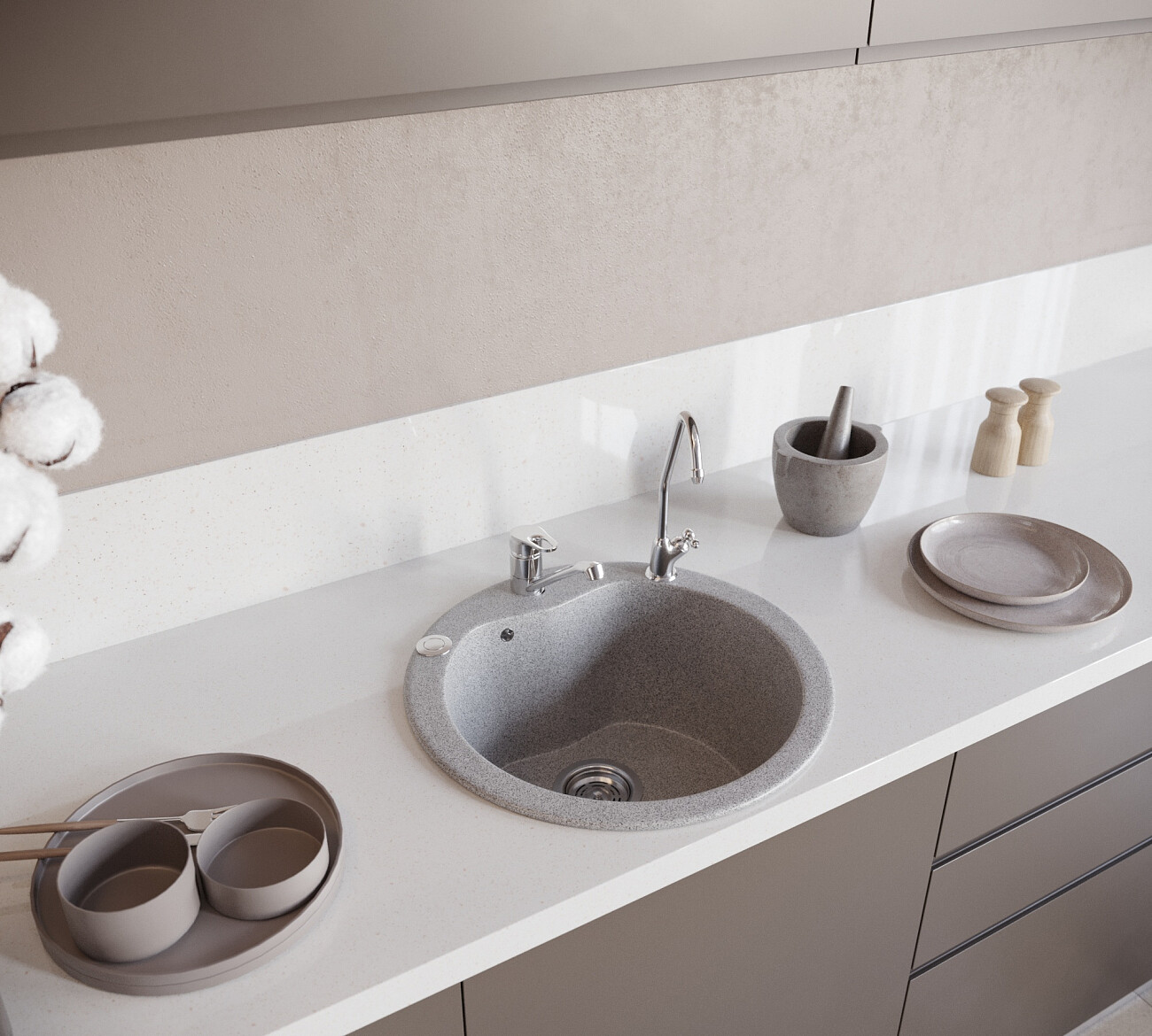 Мойка кухонная круглая мраморная серая Domaci "Бьелла" DMC-08S - изображение 3