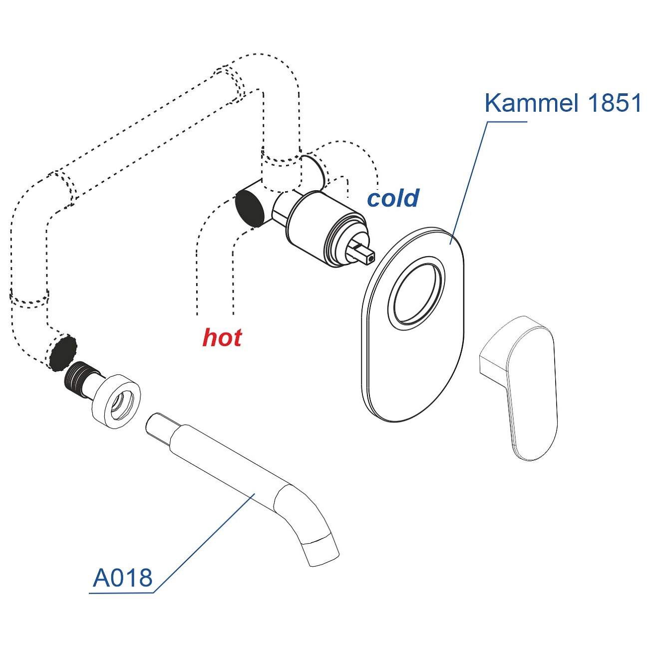 Смеситель для раковины встраиваемый с изливом хром Wasserkraft A18583 - изображение 3