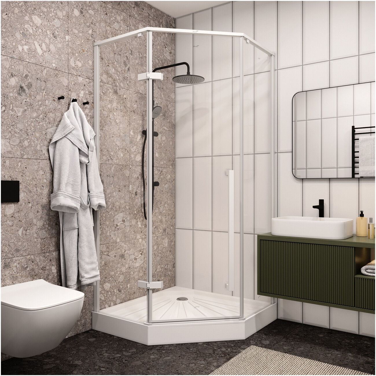 Душевой уголок пятиугольный 100x100 см белый матовый Cerutti SPA C2AW - изображение 6