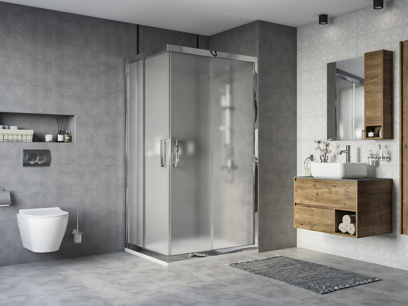 Душевой уголок 110х90 см хром глянец, стекло матовое Stworki "Карлстад" - изображение 2