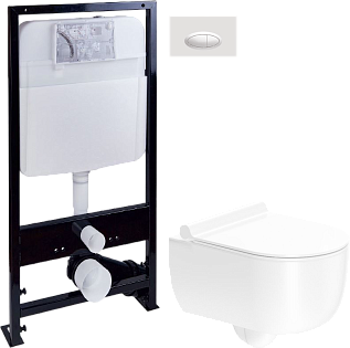 Унитаз белый Stworki &quot;Ольборг&quot; HCOLB1700SC с инсталляцией ProLT 0026-2020 и белой кнопкой 0052