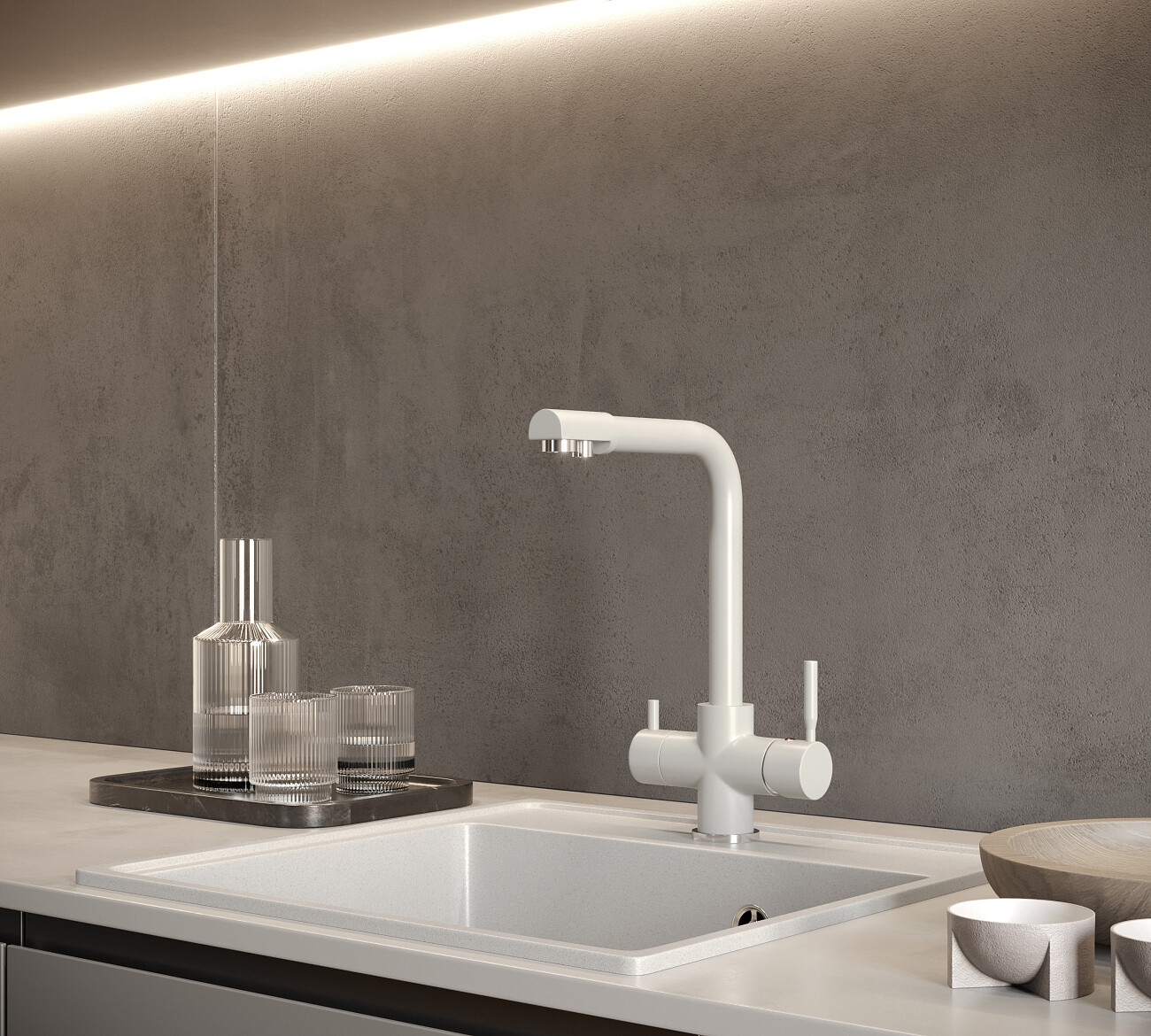 Смеситель для кухни с изливом для фильтрованной воды платина Domaci "Солерно" UQ-016-04 - изображение 4