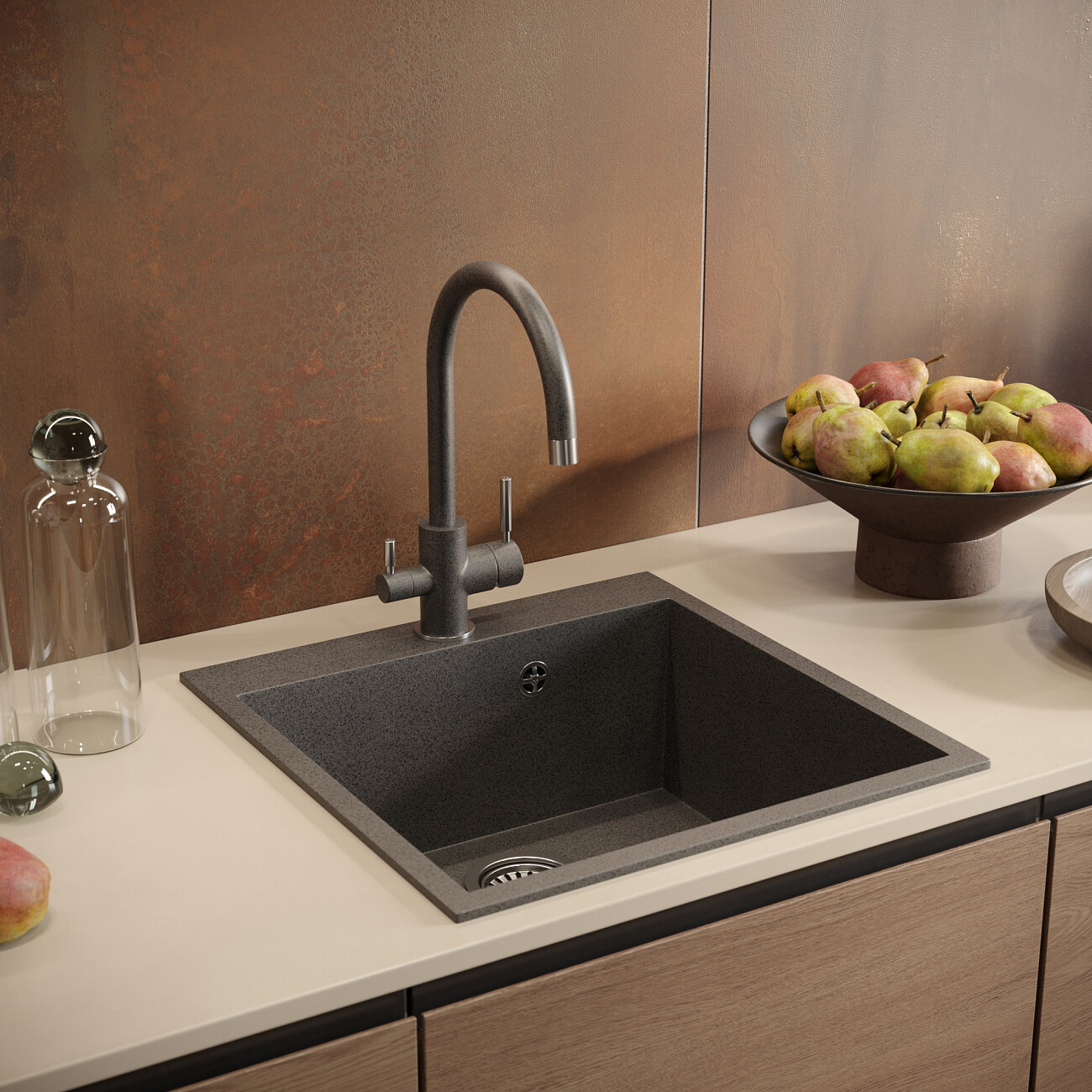 Мойка кухонная квадратная кварцевая антрацит Domaci "Солерно" DMQ-1510.Q - изображение 4