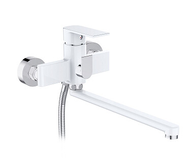 Смеситель для ванны с душевой лейкой и длинным изливом белый, хром D-Lin D147363-C