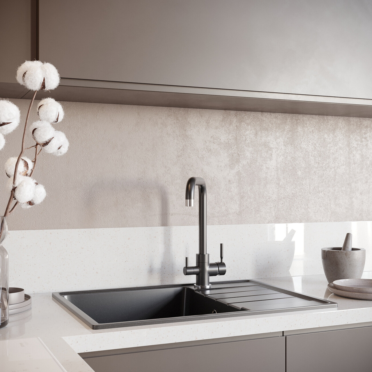 Смеситель для кухни однорычажный с изливом для фильтрованной воды уголь Domaci "Солерно" UQ-019-07 - изображение 3