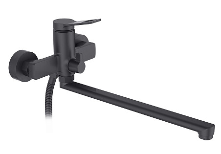 Смеситель для ванны с душевой лейкой и длинным изливом черный D-Lin D147364-A