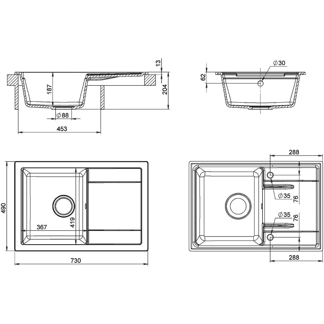 Мойка кухонная бежевая Domaci "Римини" DG 74-49-435 - изображение 2