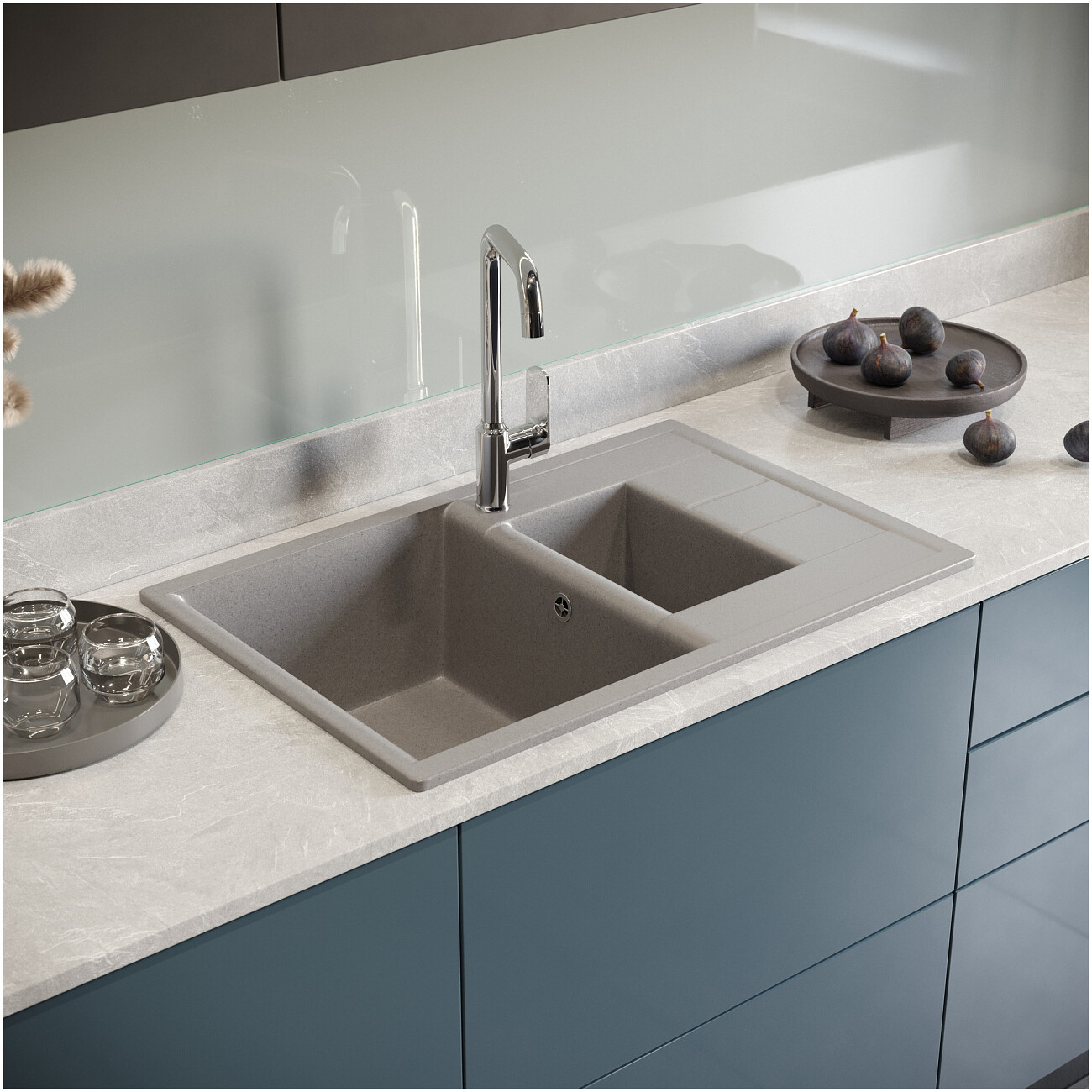 Мойка кухонная светло-серая Domaci "Болонья" М-210-006 - изображение 8