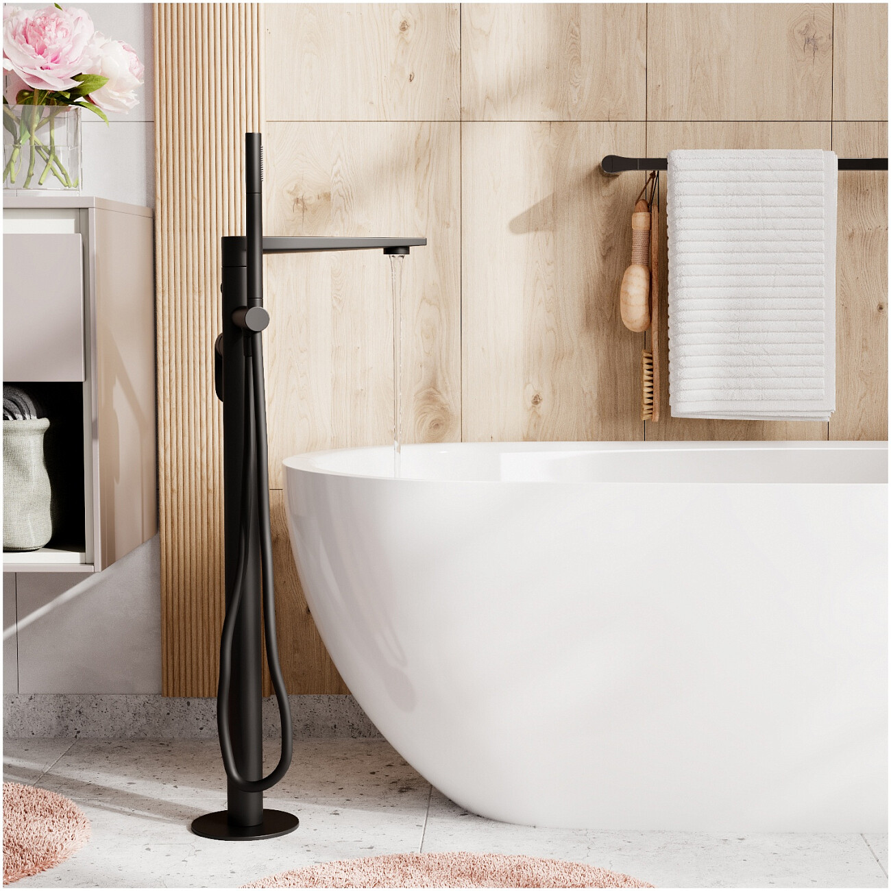 Смеситель для ванны напольный из латуни черный Wasserkraft 7421 - изображение 2