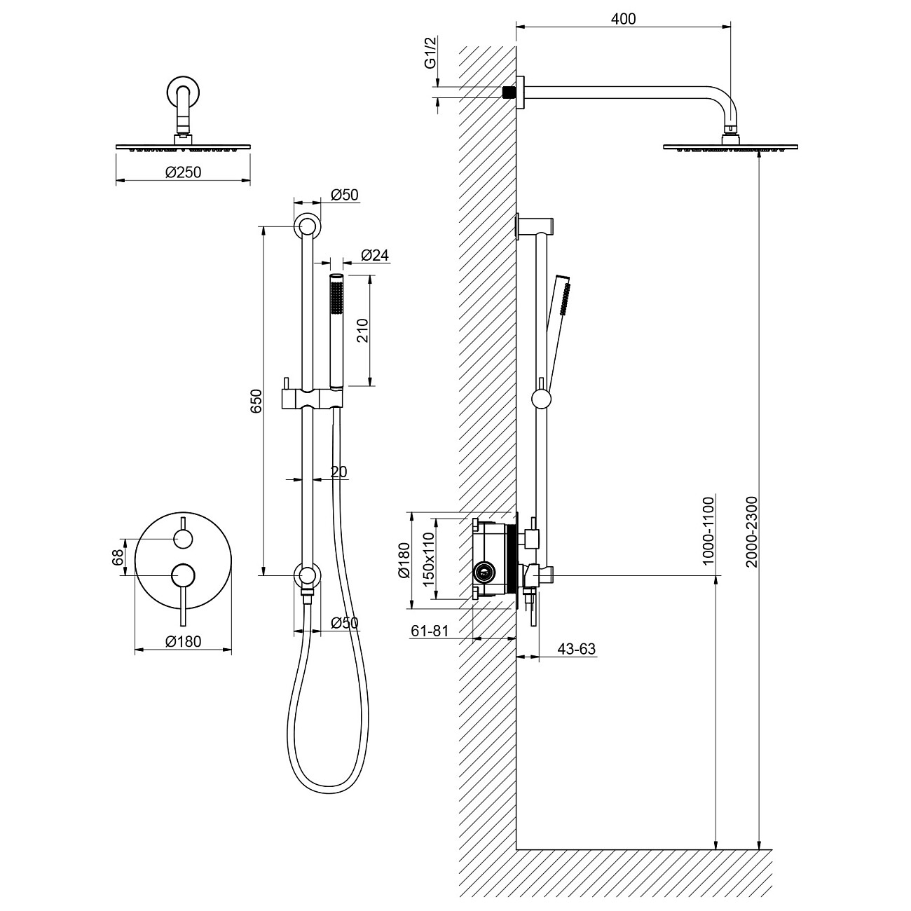 Душевой комплект встроенный черный Timo Saona SX-2309-03SM - изображение 4