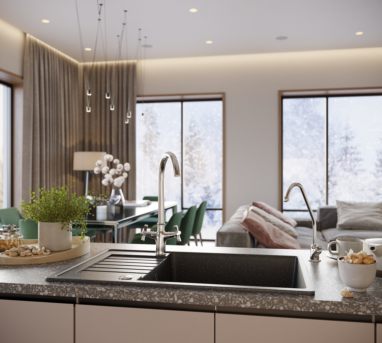 Мойка кухонная прямоугольная мраморная черная Domaci "Бьелла" DMC-78L-308 - изображение 4