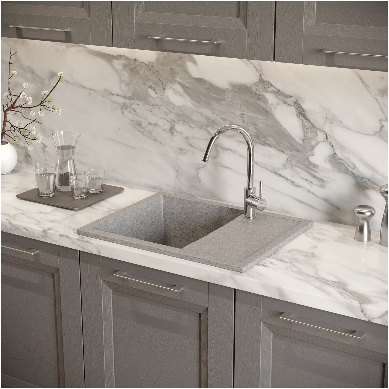 Мойка кухонная светло-серая Domaci "Болонья" М-151-006 - изображение 8