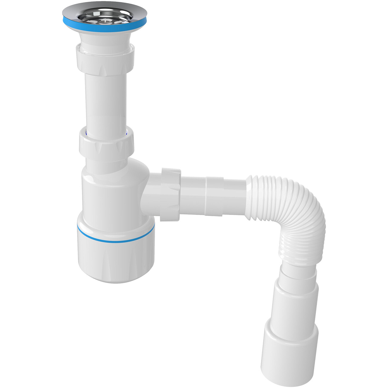 Сифон для раковины с донным клапаном белый, хром Ewrika 5052860 8500385205 - изображение 3
