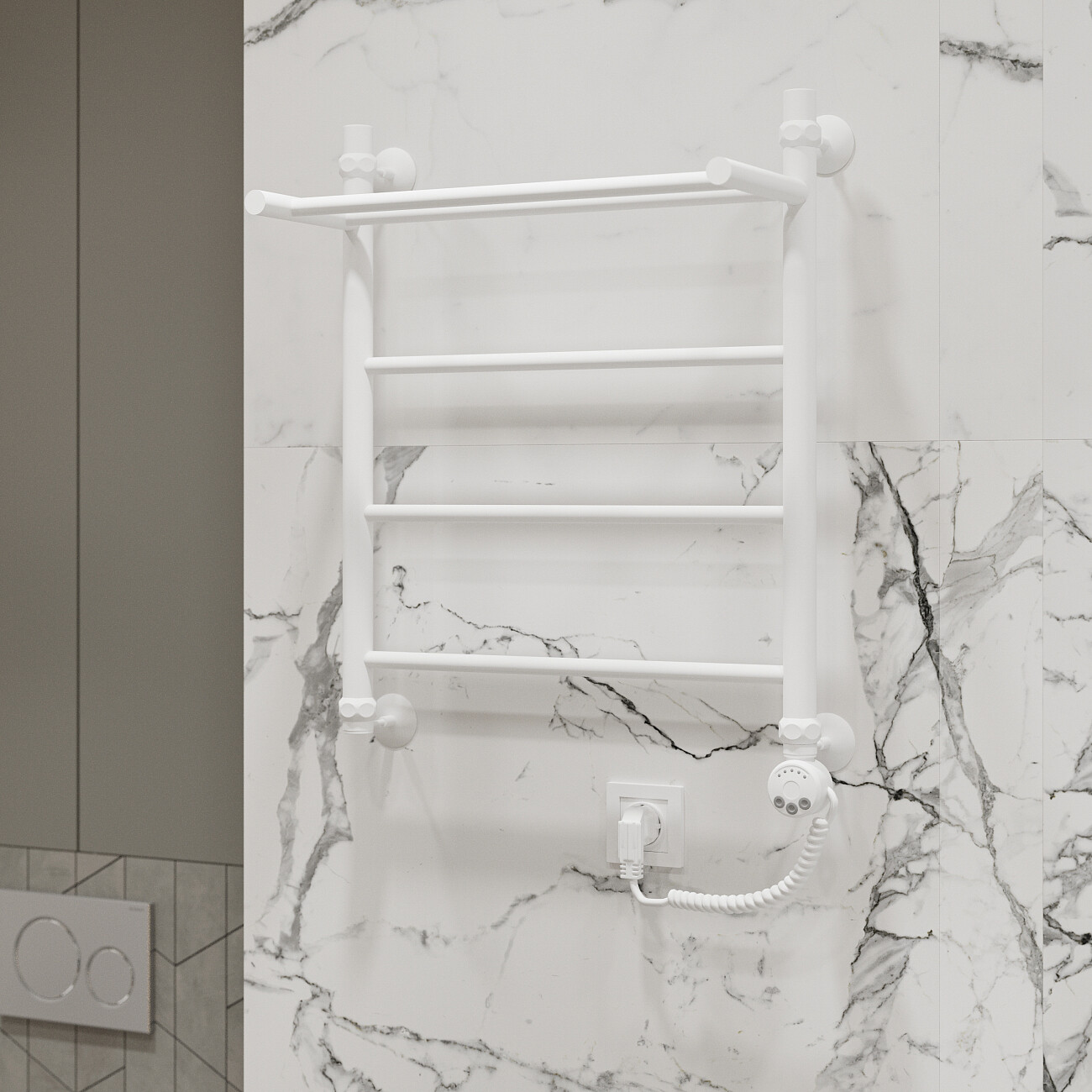 Полотенцесушитель электрический 60х50 см с полкой белый Ewrika "Сафо" FP R 4656759178734 - изображение 3