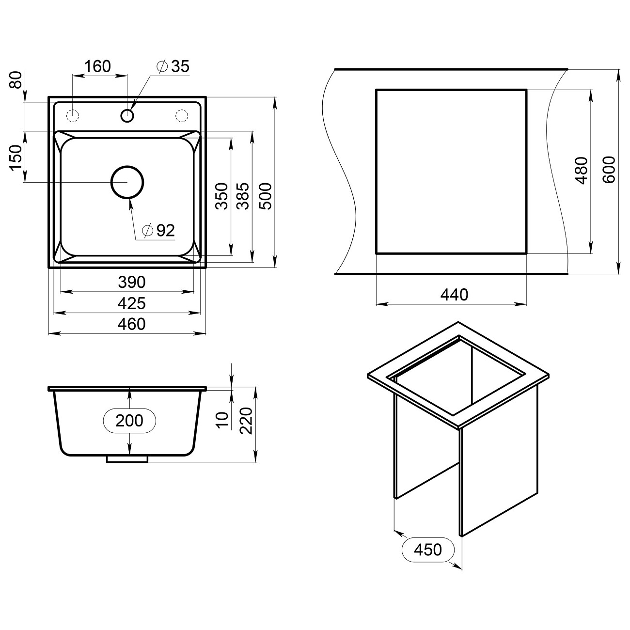 Мойка кухонная кварцевая квадратная 50х46 см светло-бежевая Point "Мисти 46" - изображение 2