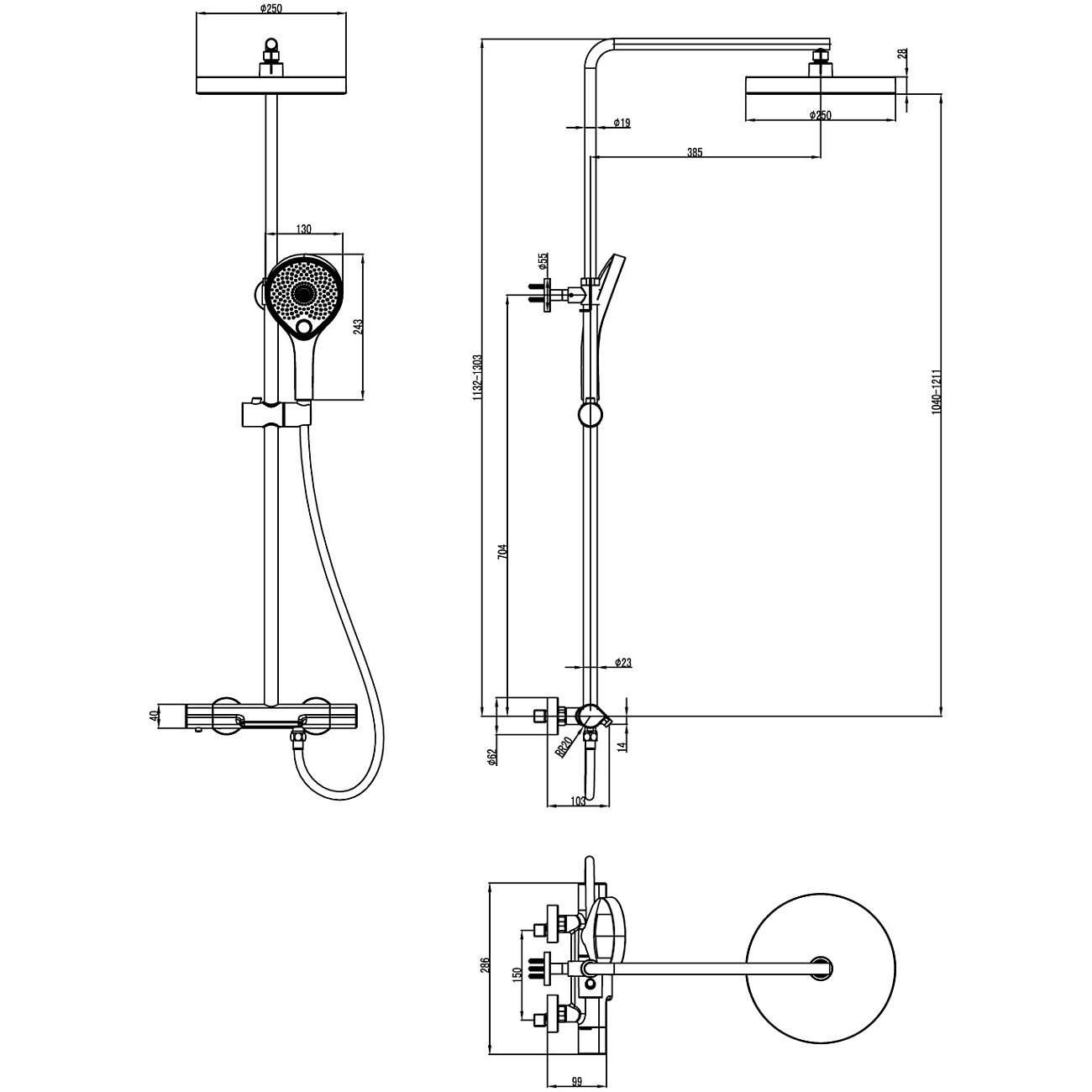 Душевой комплект с тропическим душем хром Stworki "Лерум" S04010CR, S04170CR - изображение 5