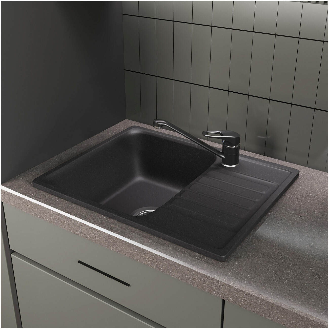 Мойка кухонная из искусственного мрамора прямоугольная 48х60 см уголь Domaci "Савона" QB 600 - изображение 4