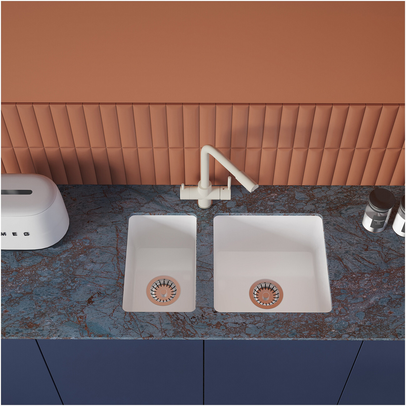 Мойка кухонная белая Domaci "Сиена" 50325-101с дополнительной чашей 50345-101 - изображение 6