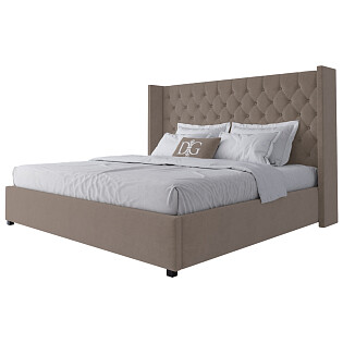 Кровать двуспальная с мягким изголовьем 200х200 бежевая Wing-2