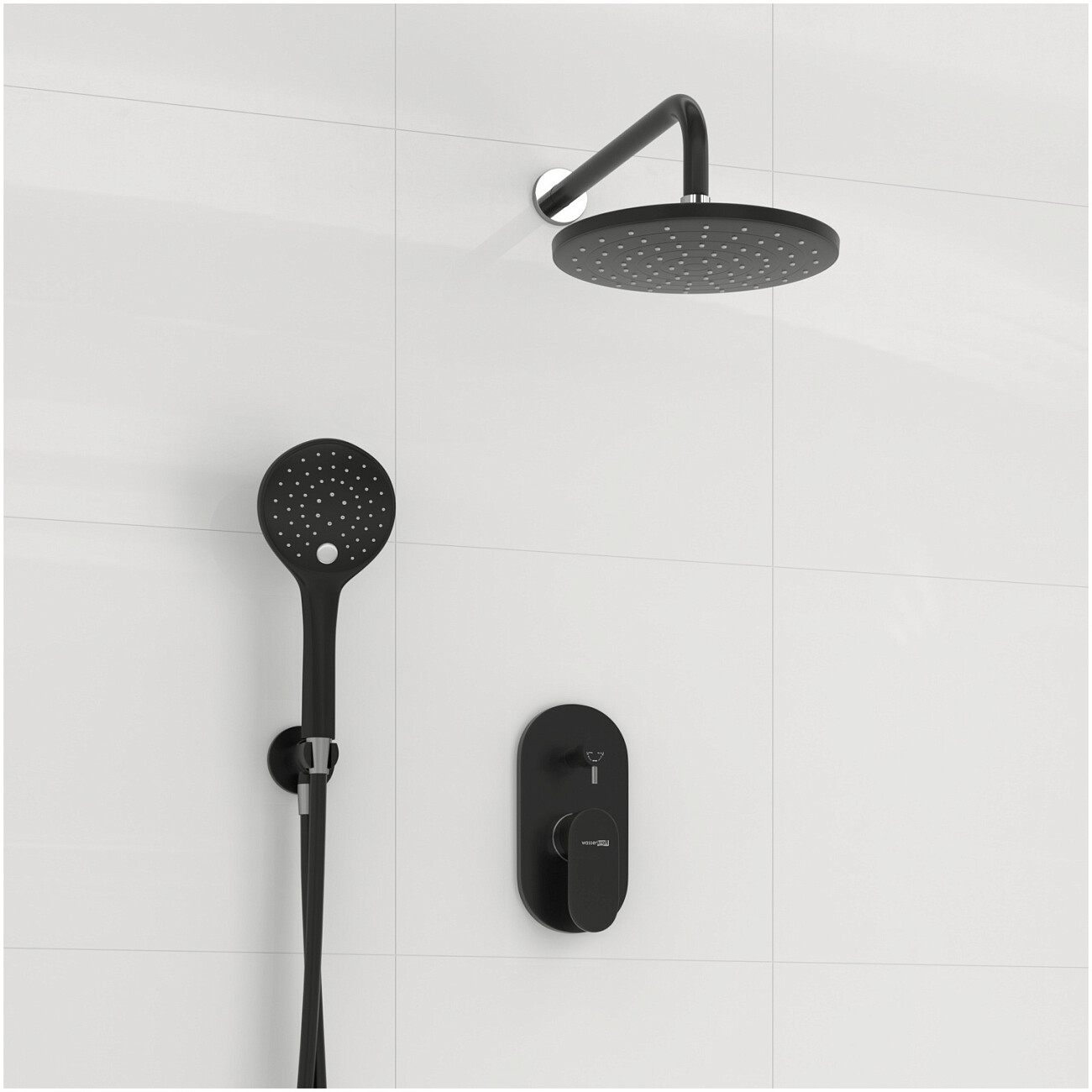 Душевой комплект встраиваемый с верхним душем и лейкой черный Wasserkraft A16777 - изображение 2