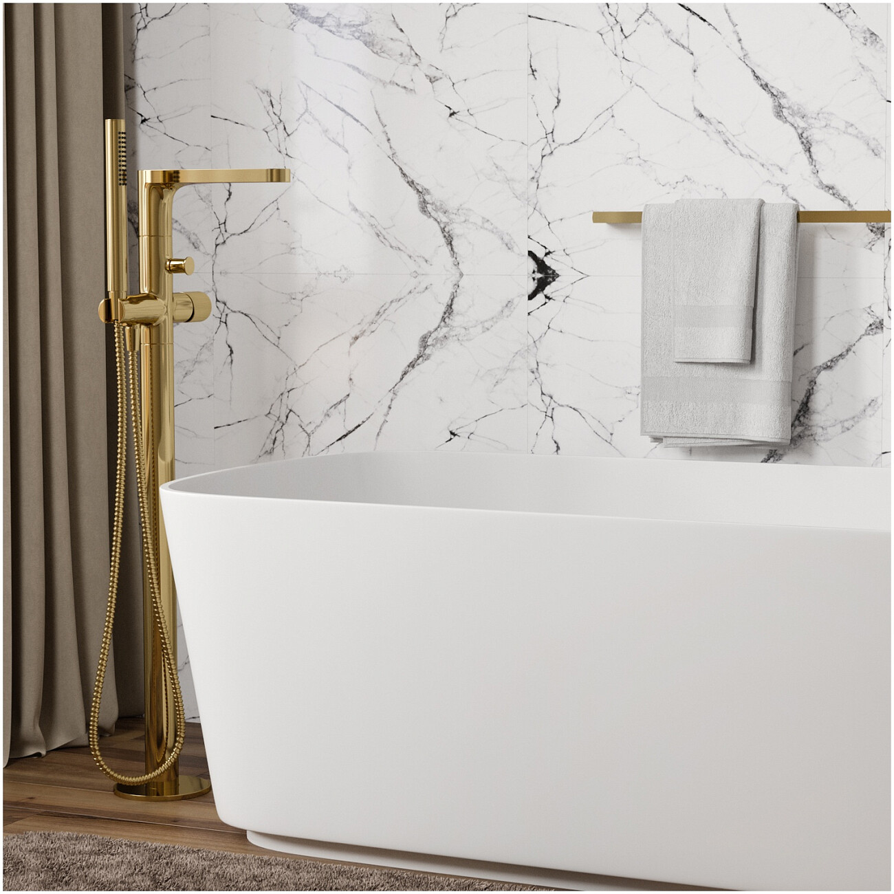 Смеситель для ванны напольный из латуни золотой Wasserkraft 7621 - изображение 4