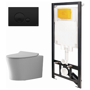 Унитаз Point &quot;Вега&quot; с инсталляцией OLI 80 ECO с кнопкой черной Globe 886914GBO3+PN41711