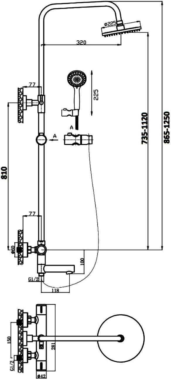 Душевая стойка с верхним душем и термостатом хром Stworki "Рандерс" RD-03cr - изображение 2