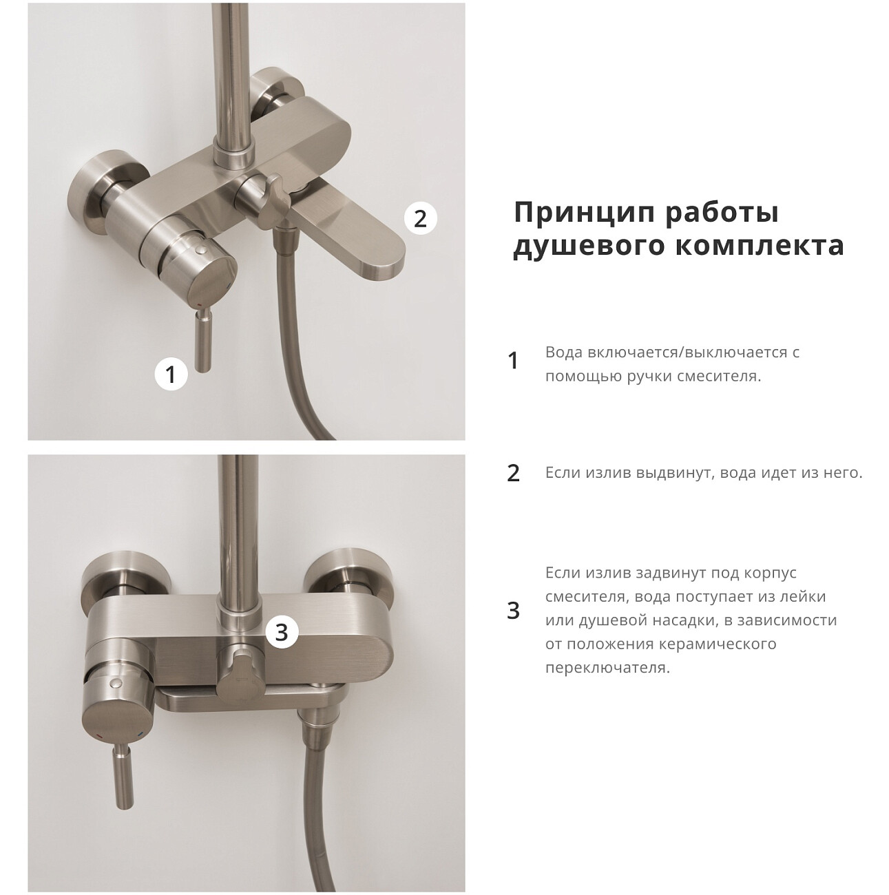 Душевая система со смесителем из латуни никель Wasserkraft A14201 - изображение 3