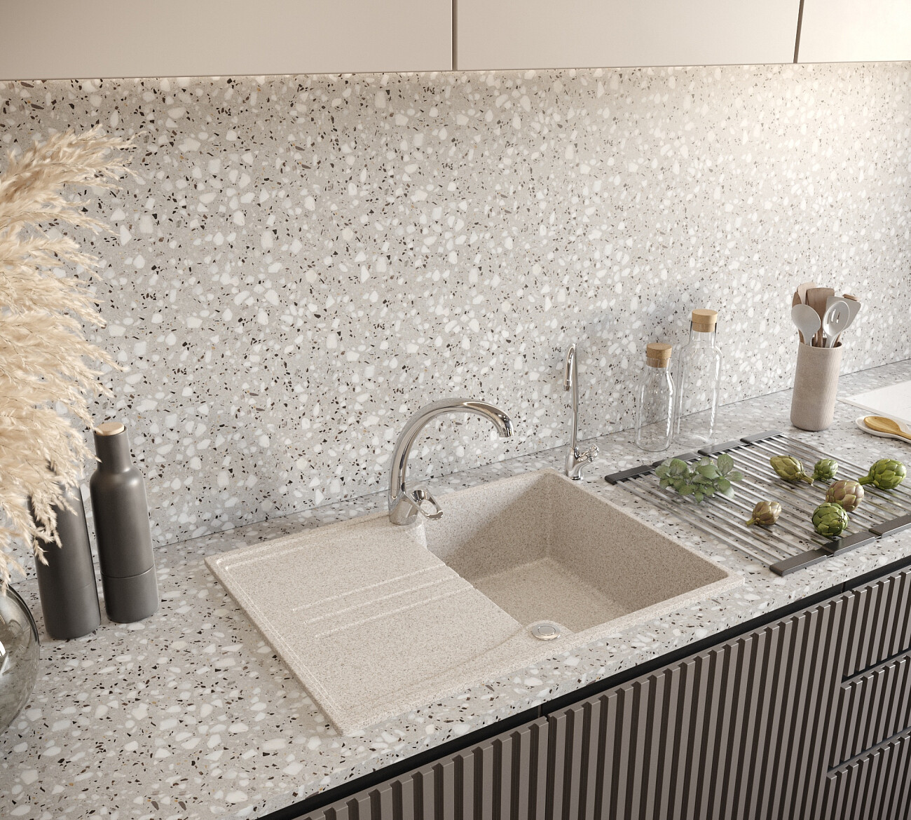 Мойка кухонная бежевая Domaci "Бьелла" DMC-40S-328 - изображение 3