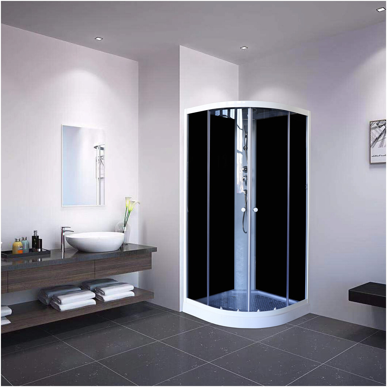Душевая кабина четверть круга с низким поддоном 100х100 см белая, черная Parly EC1031 - изображение 6
