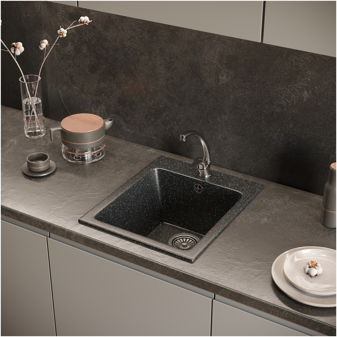 Мойка кухонная черная Domaci "Бьелла" DMC-17 черная - изображение 4