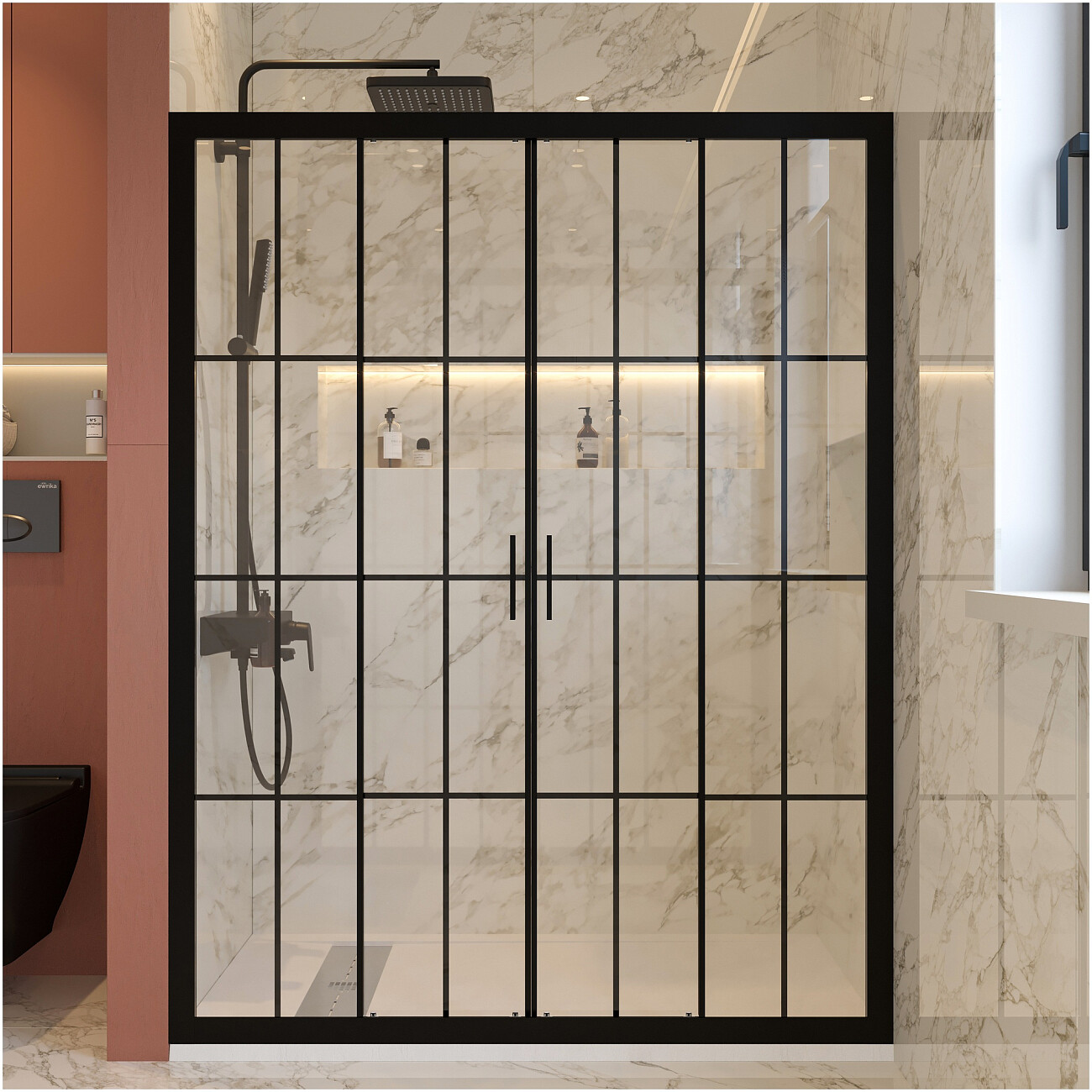 Душевая дверь в нишу раздвижная 140х180 см прозрачная, черная Diwo "Калуга" DS-KA-140-BL - изображение 4