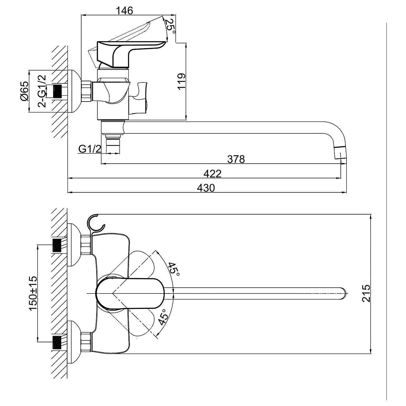 Смеситель для ванны однорычажный с душевым гарнитуром хром D&K Venice Baciano DA1033301 - изображение 2