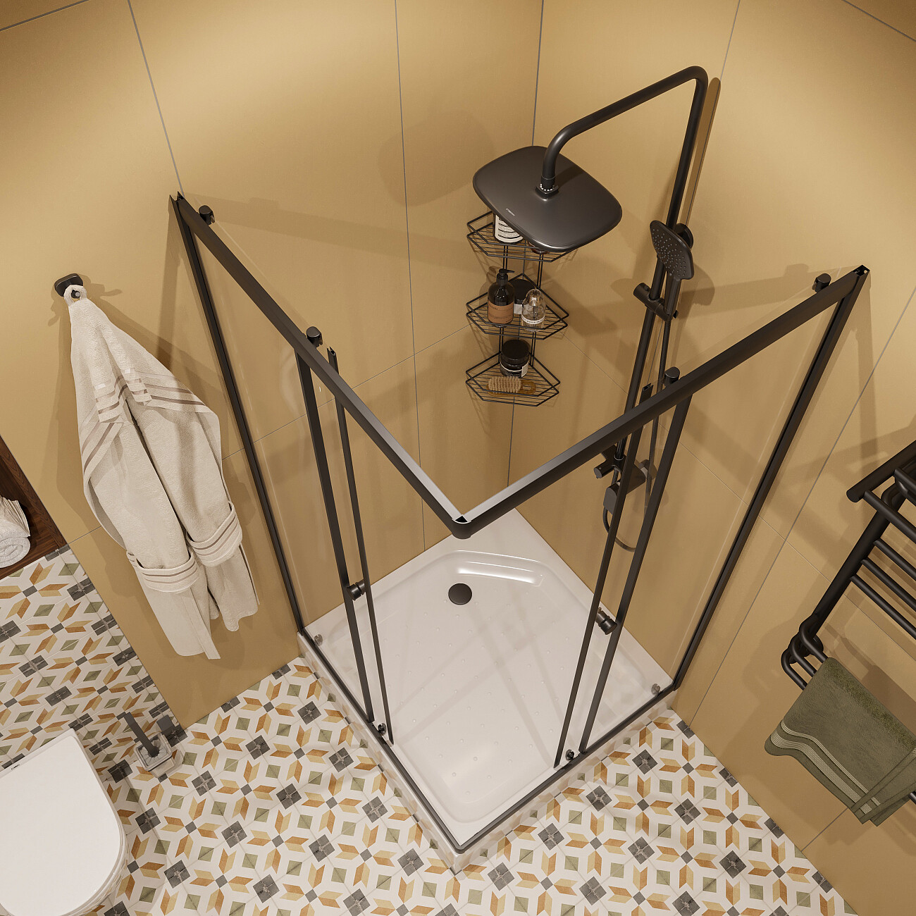 Душевой уголок 90х90 см со средним поддоном черный Diwo "Анапа" DU-744583 - изображение 3