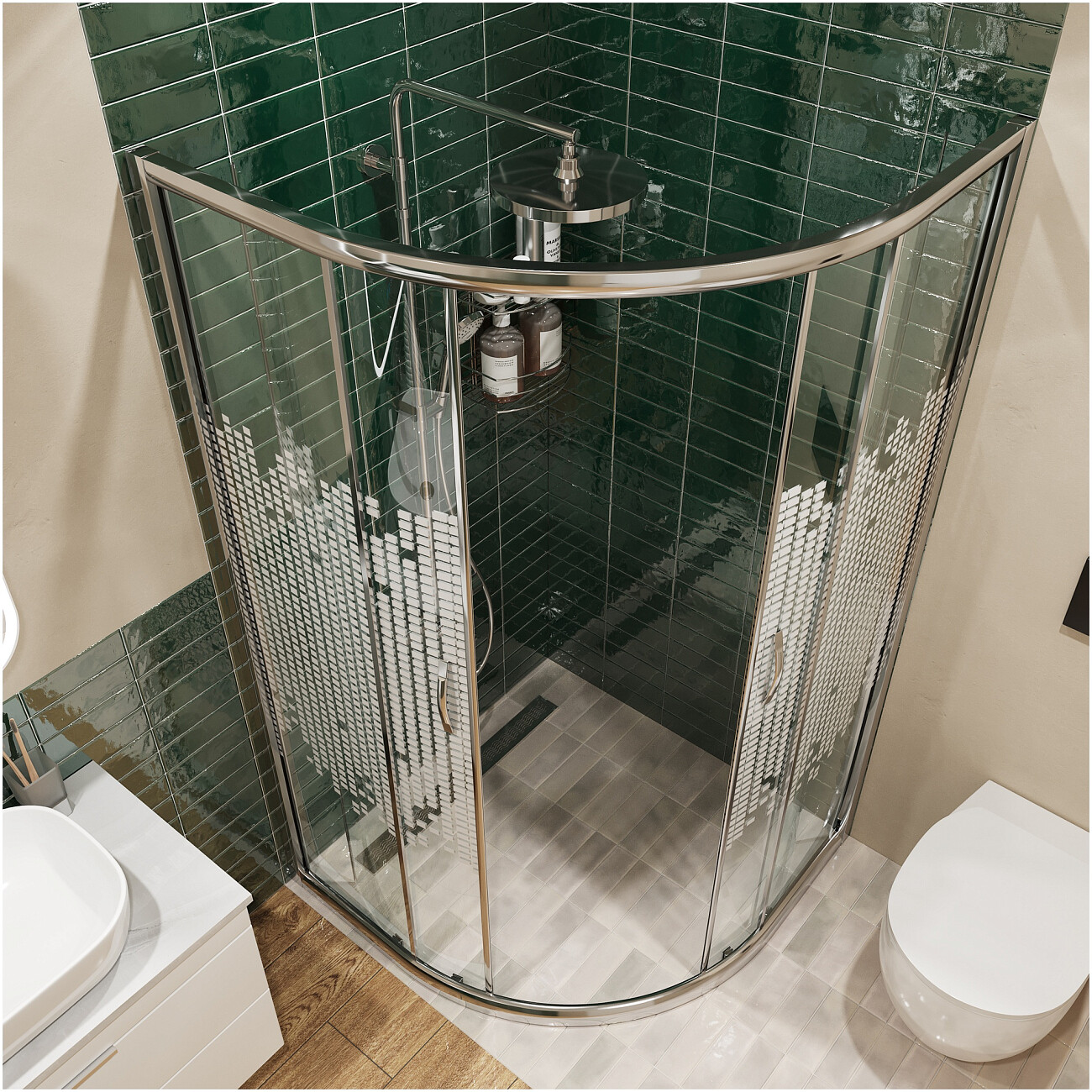 Душевой уголок четверть круга 100х100 см хром Diwo "Архангельск" DS-AR-100х100-CR - изображение 5