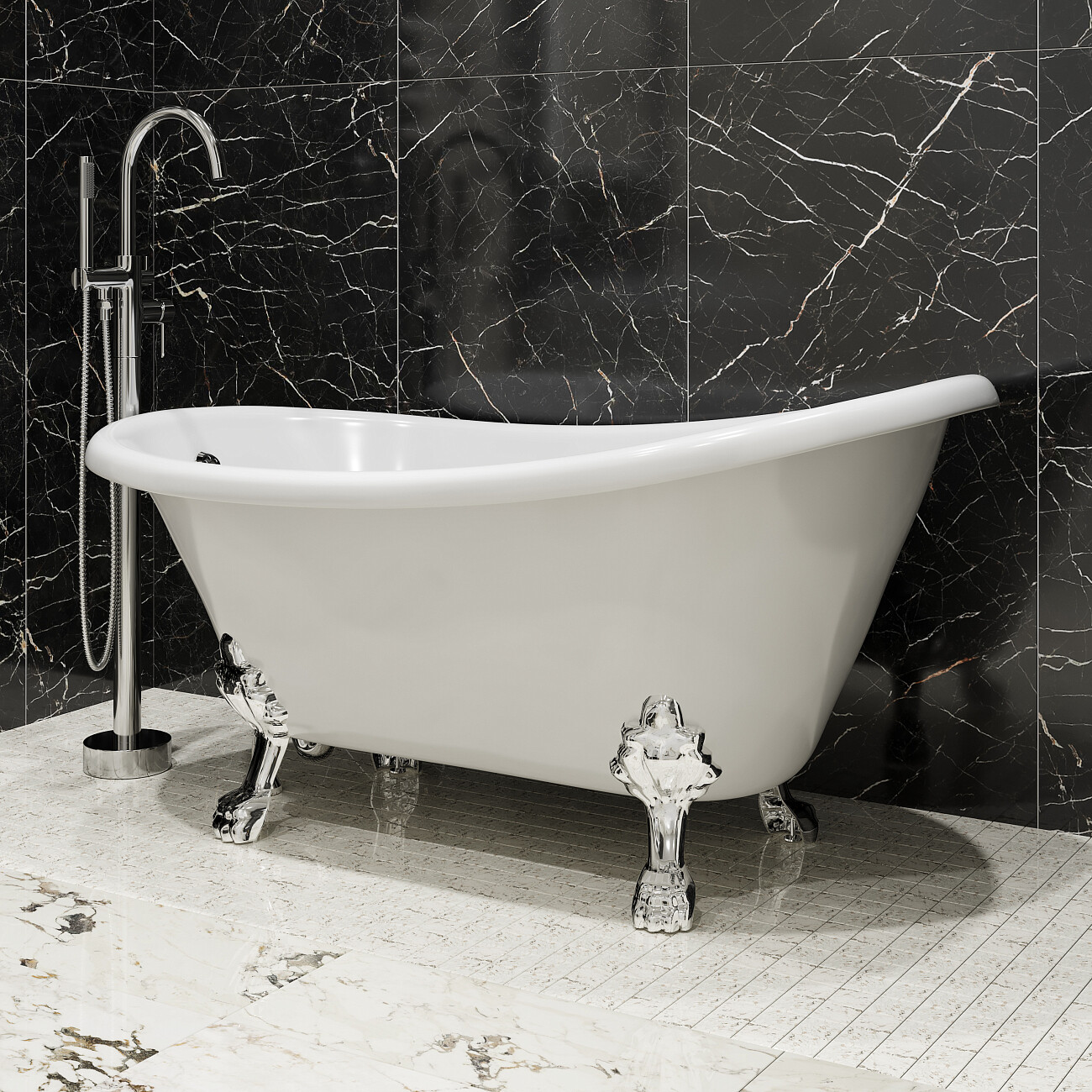 Ванна акриловая на ножках 75х160 см белая, хром Artemis Ottovia 1.05.407.007.01.1.28 - изображение 2